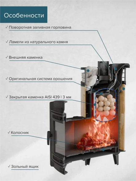 Печь банная «Атмосфера L» Окаменевшее дерево ламель+сетка